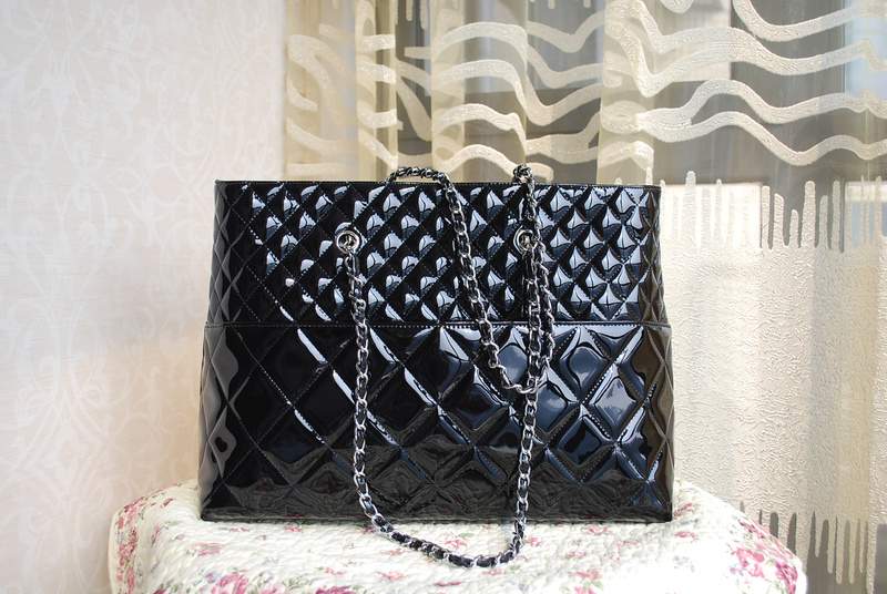 2012 New Arrival Chanel Patent Leather Large Shopper Bag 30153 Black - Click Image to Close