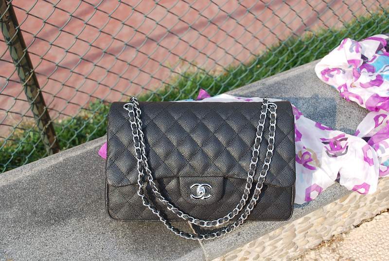 2012 New Arrival Chanel Jumbo Double Flap Bag Caviar Leather 30156 Black - Click Image to Close