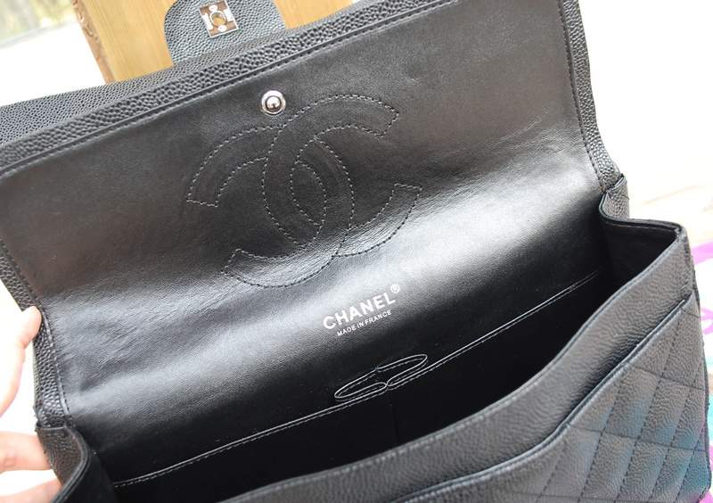 2012 New Arrival Chanel Jumbo Double Flap Bag Caviar Leather 30156 Black - Click Image to Close