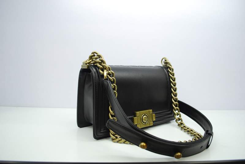 2012 New Arrival Chanel A30157 Black Calfskin mini Le Boy Flap Shoulder Bag Gold