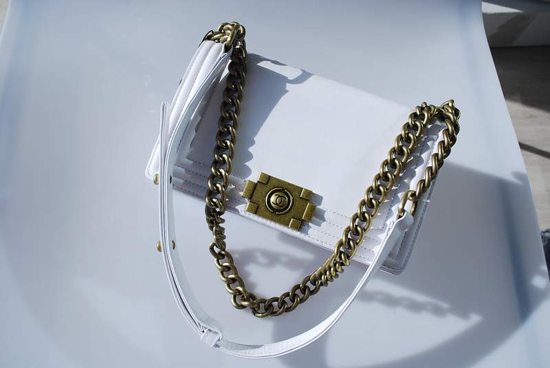 2012 New Arrival Chanel A30157 White Calfskin mini Le Boy Flap Shoulder Bag Gold - Click Image to Close