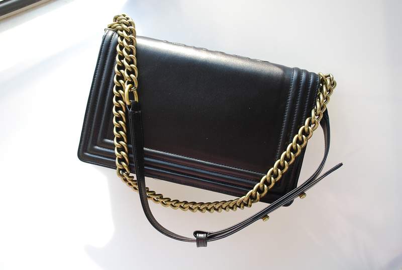2012 New Arrival Chanel Calfskin Medium Le Boy Flap Shoulder Bag A30159 Black With Bronze Hardware