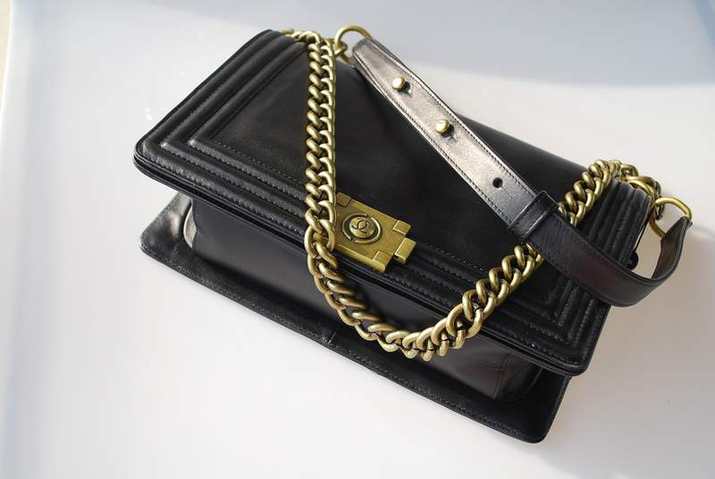 2012 New Arrival Chanel Calfskin Medium Le Boy Flap Shoulder Bag A30159 Black With Bronze Hardware - Click Image to Close