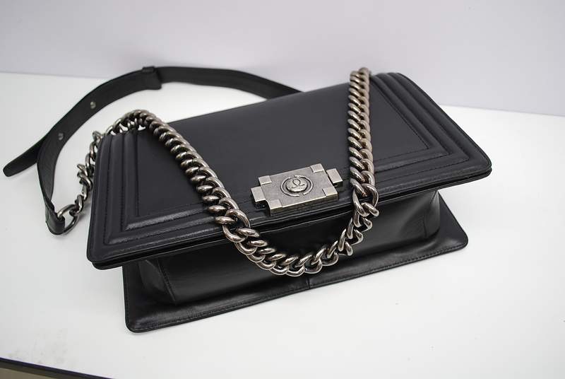 2012 New Arrival Chanel Calfskin Medium Le Boy Flap Shoulder Bag A30159 Black With Silver Hardware