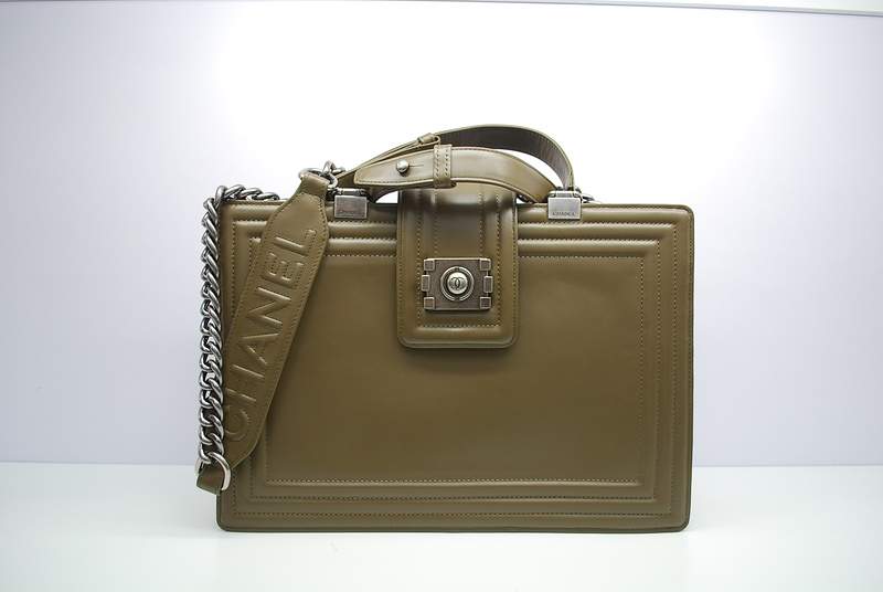 2012 New Arrival Chanel A30160 Khaki Calfskin Large Le Boy Shoulder Bag with Silver Hardware