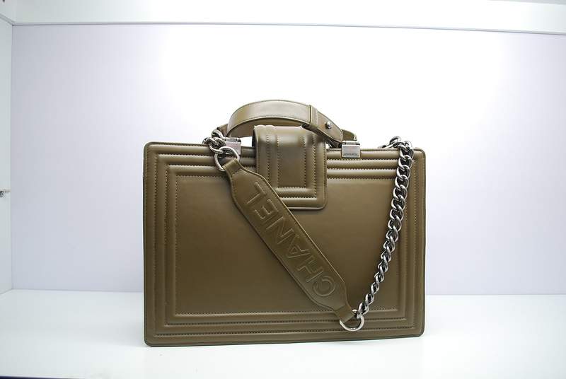 2012 New Arrival Chanel A30160 Khaki Calfskin Large Le Boy Shoulder Bag with Silver Hardware