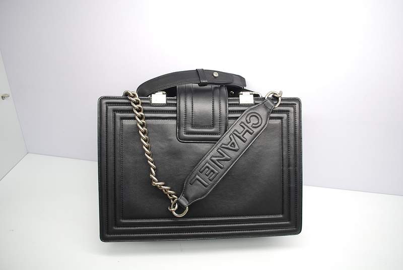 2012 New Arrival Chanel A30160 Black Calfskin Large Le Boy Shoulder Bag with Silver Hardware