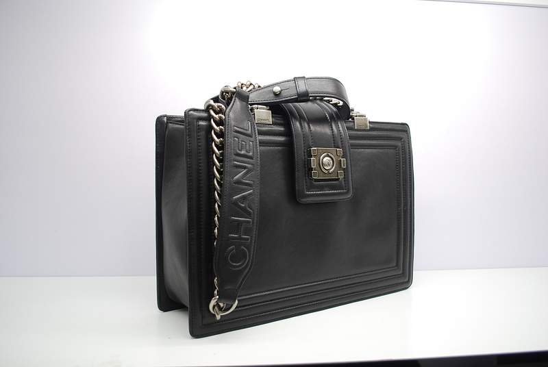 2012 New Arrival Chanel A30160 Black Calfskin Large Le Boy Shoulder Bag with Silver Hardware - Click Image to Close