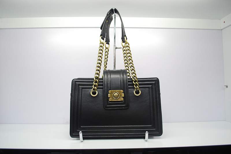 2012 New Arrival Chanel 30161 Black Calfskin Medium Le Boy Shoulder Bag Gold - Click Image to Close