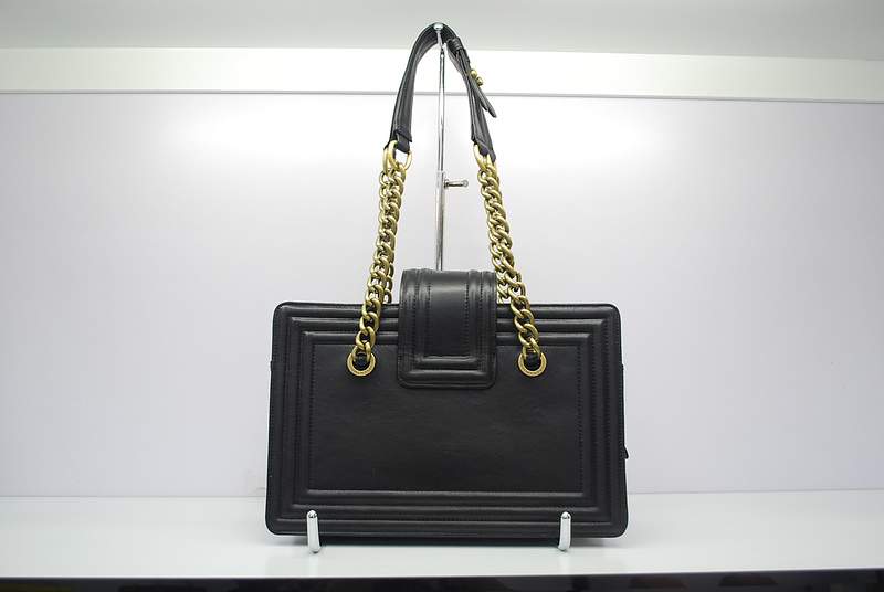 2012 New Arrival Chanel 30161 Black Calfskin Medium Le Boy Shoulder Bag Gold - Click Image to Close
