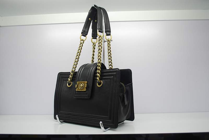 2012 New Arrival Chanel 30161 Black Calfskin Medium Le Boy Shoulder Bag Gold