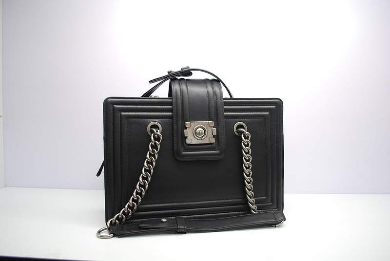 2012 New Arrival Chanel 30161 Black Calfskin Medium Le Boy Shoulder Bag Silver