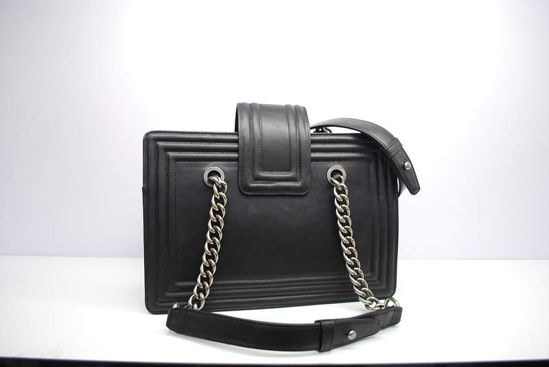 2012 New Arrival Chanel 30161 Black Calfskin Medium Le Boy Shoulder Bag Silver