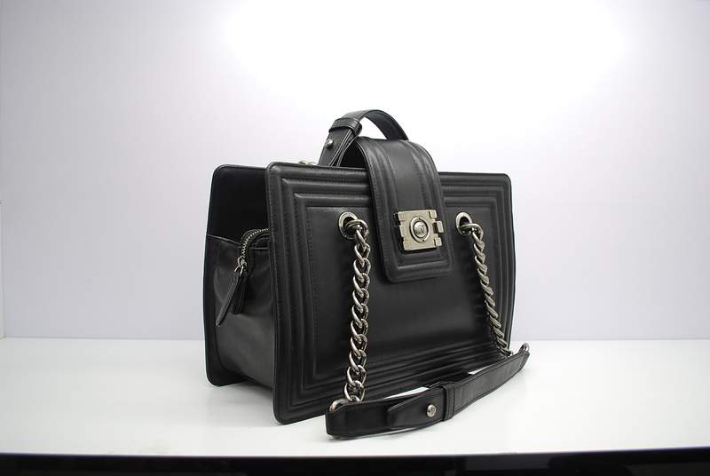 2012 New Arrival Chanel 30161 Black Calfskin Medium Le Boy Shoulder Bag Silver - Click Image to Close