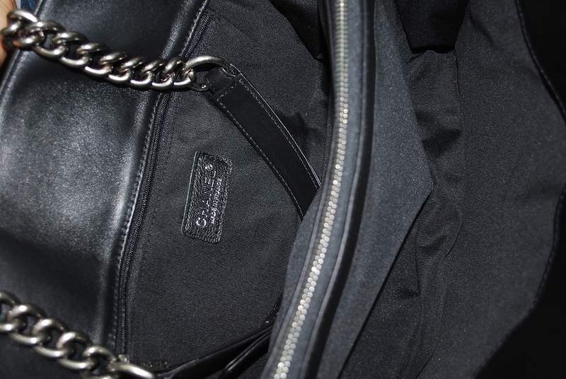 2012 New Arrival Chanel 30161 Black Calfskin Medium Le Boy Shoulder Bag Silver - Click Image to Close
