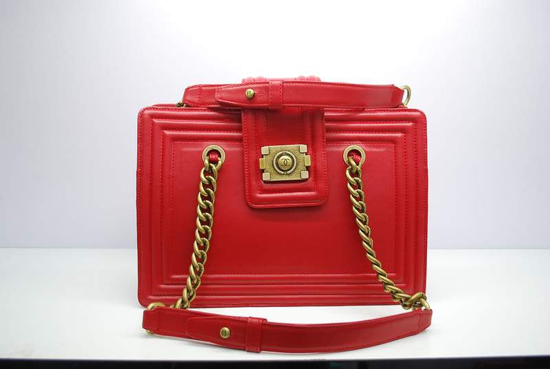 2012 New Arrival Chanel 30161 Red Calfskin Medium Le Boy Shoulder Bag Gold
