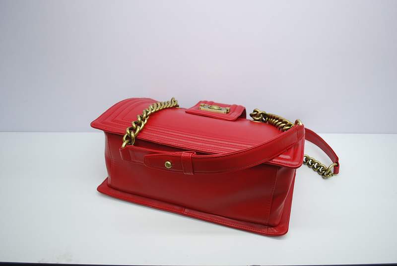 2012 New Arrival Chanel 30161 Red Calfskin Medium Le Boy Shoulder Bag Gold