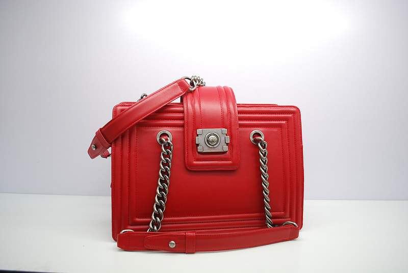 2012 New Arrival Chanel 30161 Red Calfskin Medium Le Boy Shoulder Bag Silver - Click Image to Close