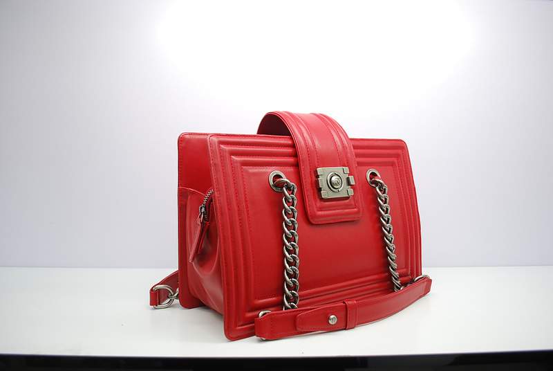 2012 New Arrival Chanel 30161 Red Calfskin Medium Le Boy Shoulder Bag Silver - Click Image to Close