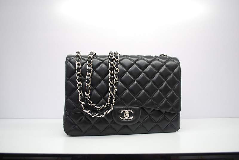 2012 New Arrival Chanel Jumbo Classic Quilted Flap Bag 58600 Black with Silver Hardware