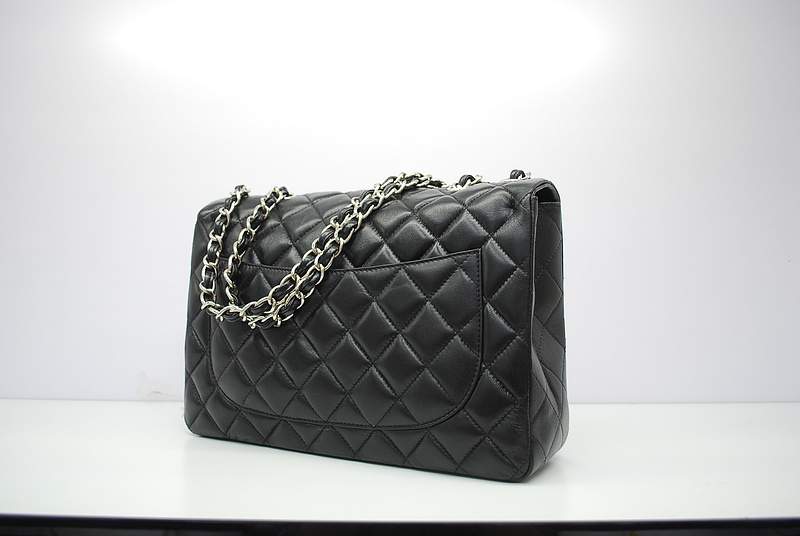 2012 New Arrival Chanel Jumbo Classic Quilted Flap Bag 58600 Black with Silver Hardware - Click Image to Close