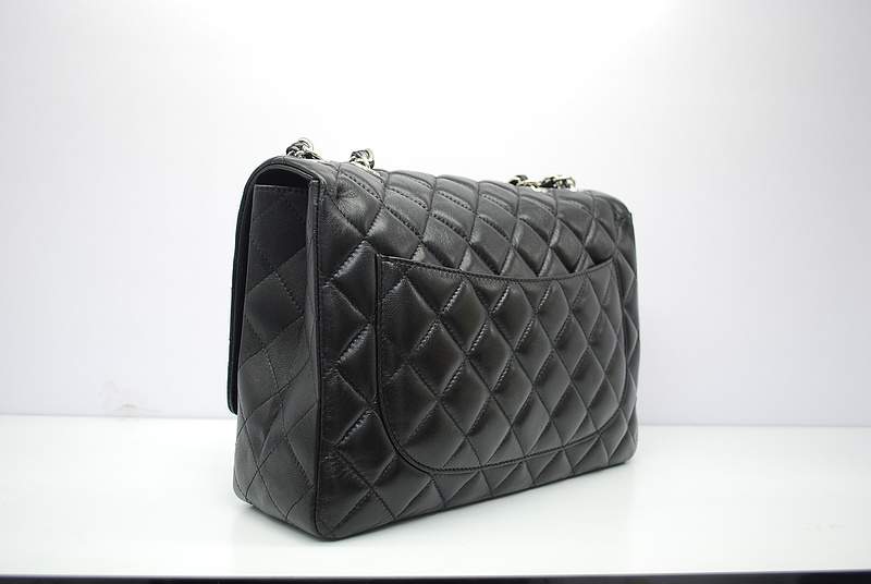 2012 New Arrival Chanel Jumbo Classic Quilted Flap Bag 58600 Black with Silver Hardware - Click Image to Close
