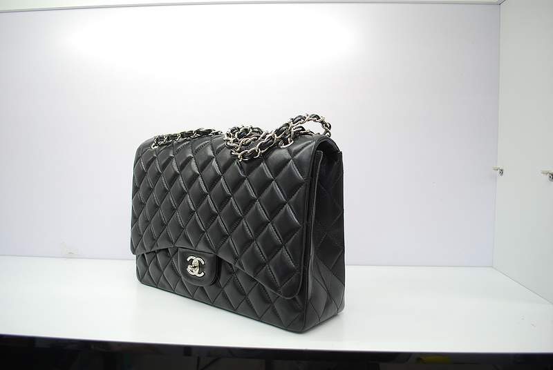2012 New Arrival Chanel Classic Flap Bag Maxi 58601 Black with Silver Hardware - Click Image to Close