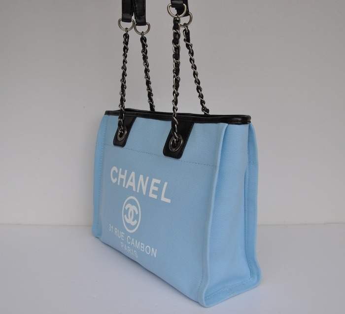 Chanel 66939 Canvas Shopping Bags - Blue
