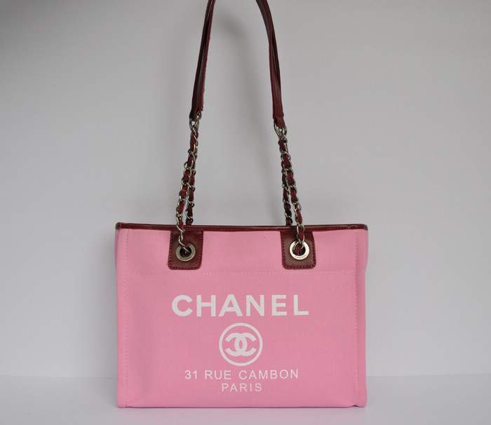 Chanel 66939 Canvas Shopping Bags - Peach Red - Click Image to Close