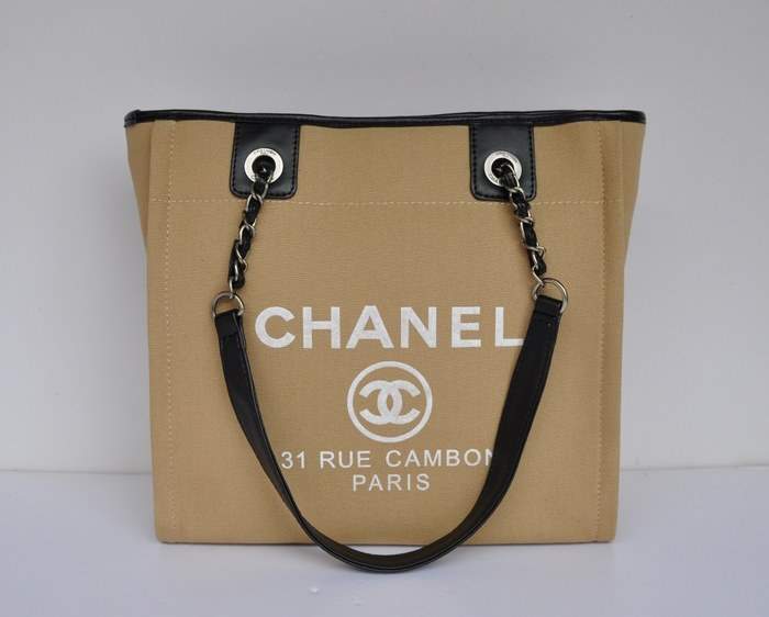 Chanel 66940 Canvas Shopping Bags - Apricot - Click Image to Close