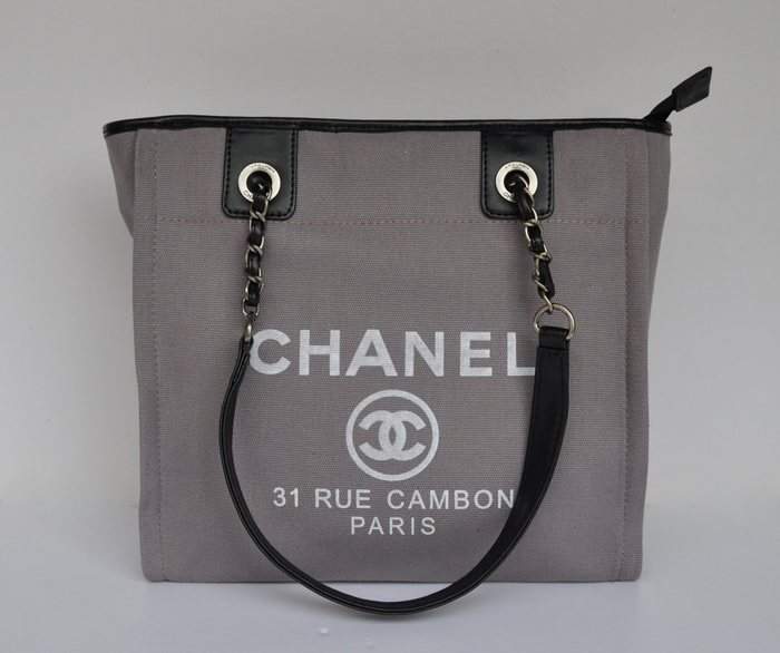 Chanel 66940 Canvas Shopping Bags - Grey - Click Image to Close