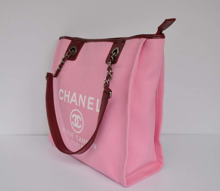 Chanel 66940 Canvas Shopping Bags - Peach Red - Click Image to Close