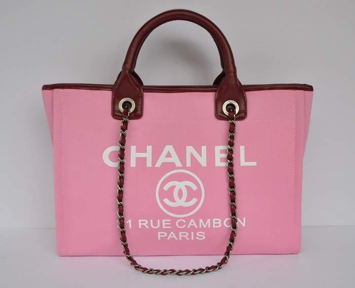 Chanel 66941 Canvas Shopping Bags - Peach Red - Click Image to Close