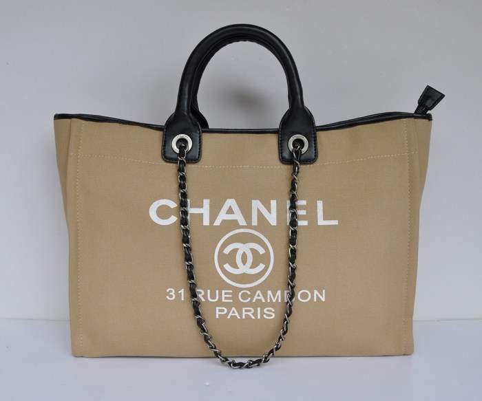 Chanel 66942 Canvas Shopping Bags - Apricot - Click Image to Close