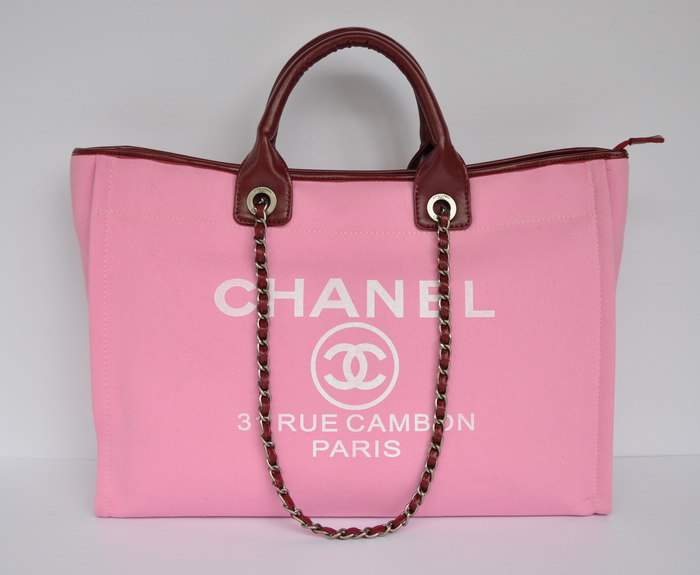 Chanel 66942 Canvas Shopping Bags - Peach Red - Click Image to Close