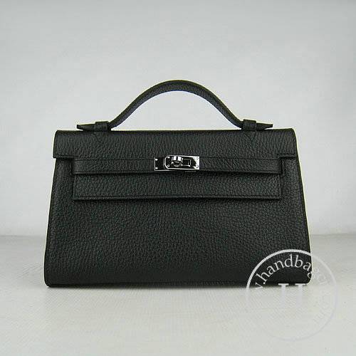 Hermes Mini Kelly 22cm H008 Black Calfskin Leather With Silver Hardware - Click Image to Close