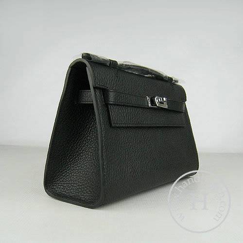 Hermes Mini Kelly 22cm H008 Black Calfskin Leather With Silver Hardware