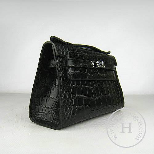 Hermes Mini Kelly 22cm H008 Black Alligator Leather With Silver Hardware