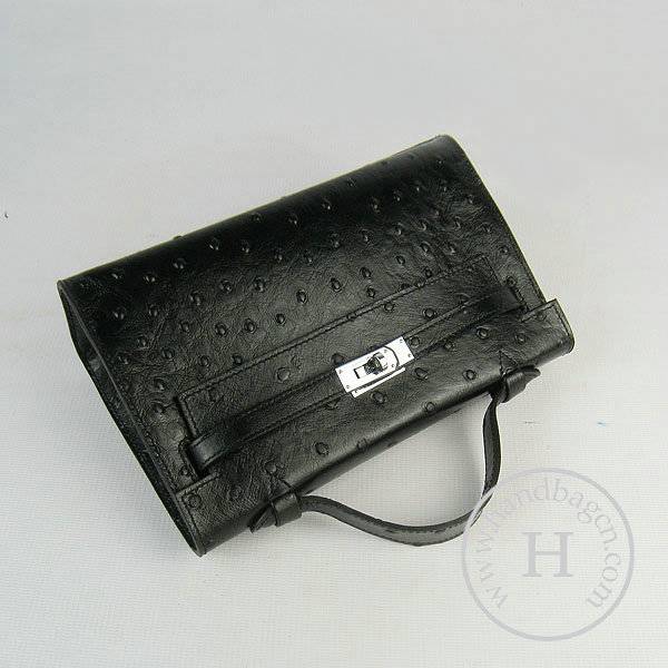 Hermes Mini Kelly 22cm H008 Black Ostrich Leather With Silver Hardware