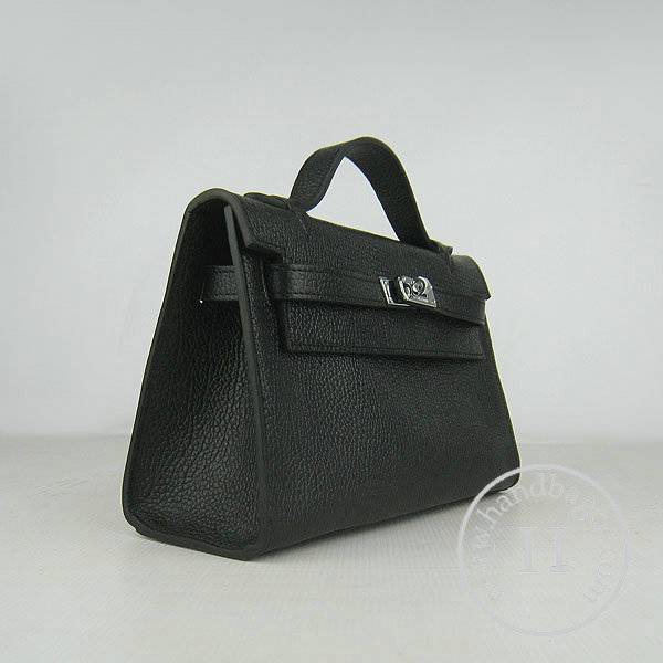 Hermes Mini Kelly 22cm H008 Black Cowhide Leather With Silver Hardware - Click Image to Close