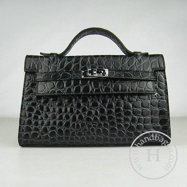 Hermes Mini Kelly 22cm H008 Black Stone Leather With Silver Hardware - Click Image to Close