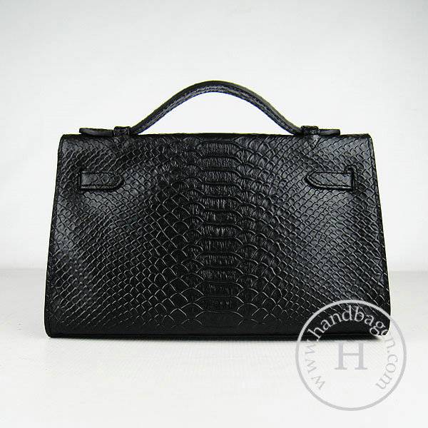 Hermes Mini Kelly 22cm H008 Black Snakeskin Leather With Silver Hardware - Click Image to Close