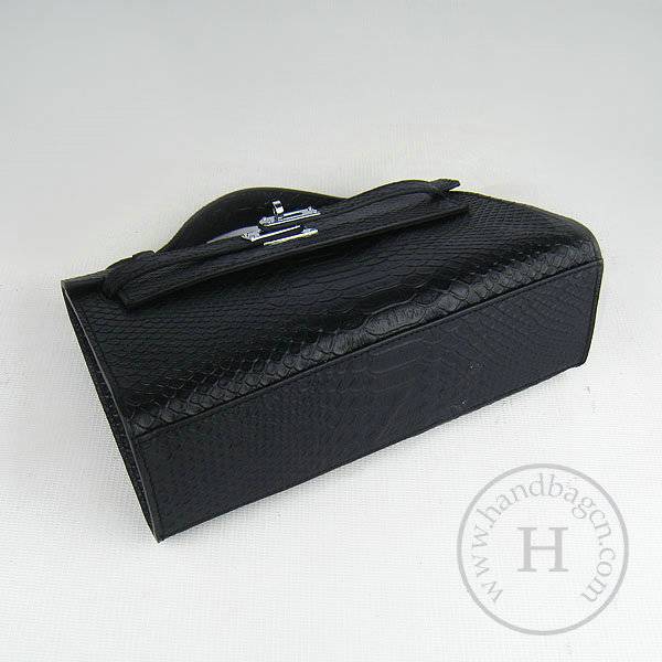Hermes Mini Kelly 22cm H008 Black Snakeskin Leather With Silver Hardware - Click Image to Close