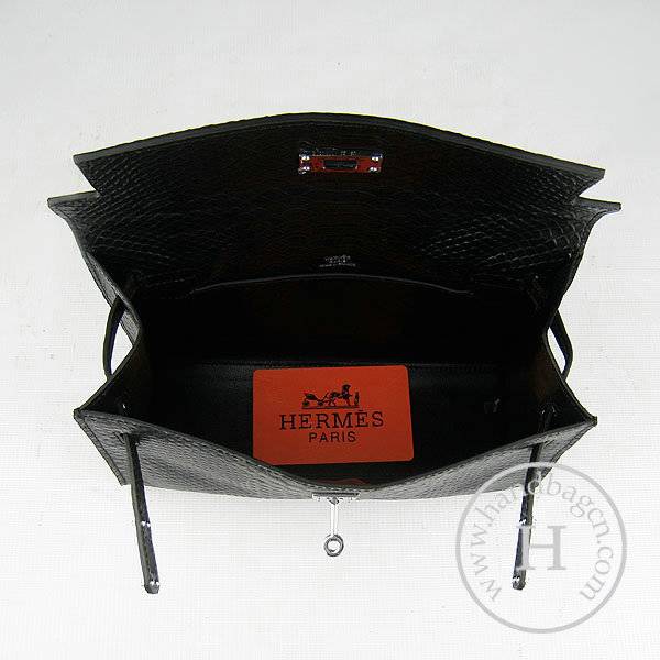 Hermes Mini Kelly 22cm H008 Black Snakeskin Leather With Silver Hardware