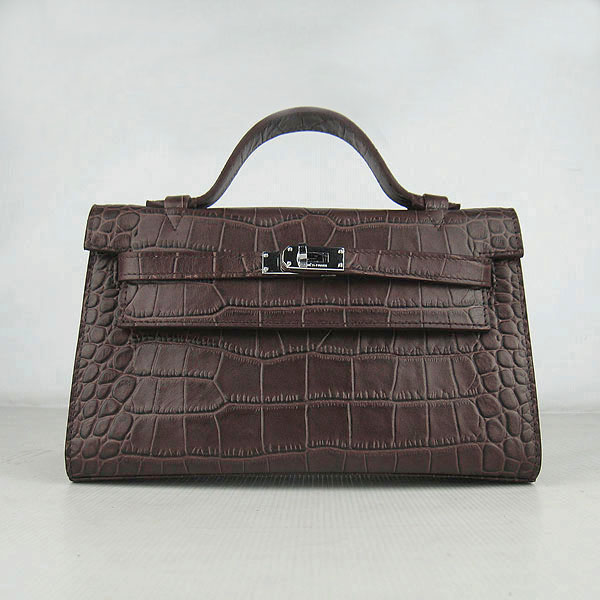 Hermes Mini Kelly 22cm H008 Coffee Alligator Leather With Silver Hardware - Click Image to Close
