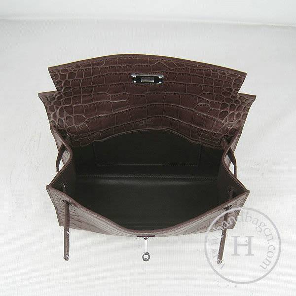 Hermes Mini Kelly 22cm H008 Coffee Alligator Leather With Silver Hardware
