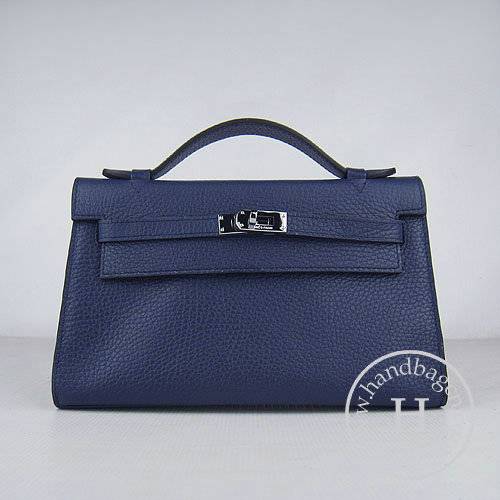 Hermes Mini Kelly 22cm H008 Dark Blue Calfskin Leather With Silver Hardware - Click Image to Close