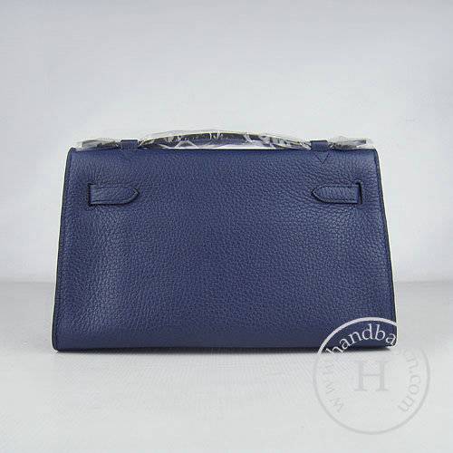 Hermes Mini Kelly 22cm H008 Dark Blue Calfskin Leather With Silver Hardware