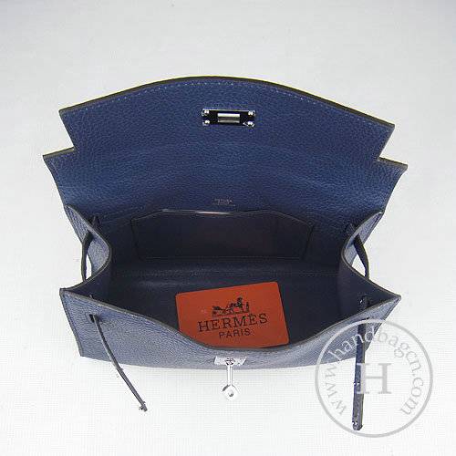 Hermes Mini Kelly 22cm H008 Dark Blue Calfskin Leather With Silver Hardware - Click Image to Close