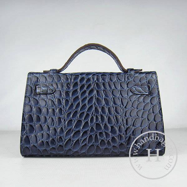 Hermes Mini Kelly 22cm H008 Dark Blue Stone Leather With Silver Hardware - Click Image to Close